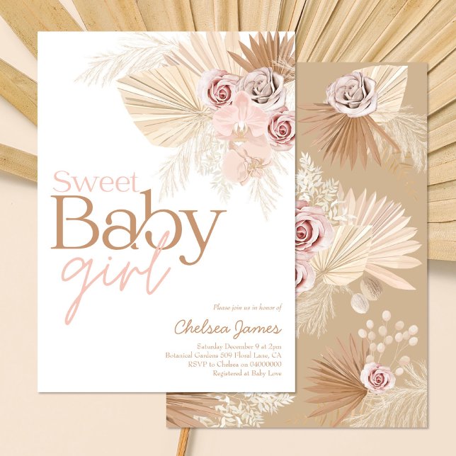 Invitation Boho pampas baby shower floral fille (Créateur téléchargé)