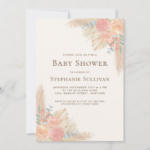 Invitation Boho Pampas Baby shower Floral Grass