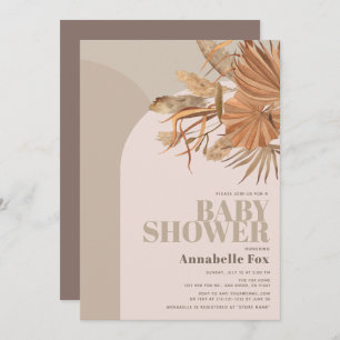 Invitation Boho Pampas Baby shower rose herbe