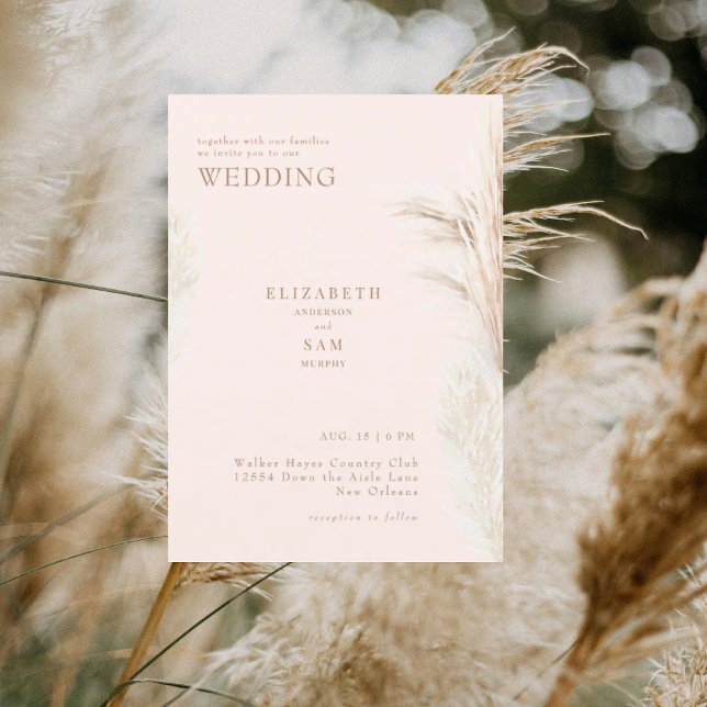 Invitation Boho Pampas Blush avec Mariage (Créateur téléchargé)