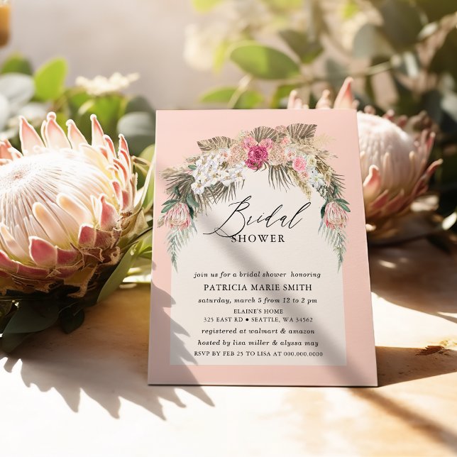 Invitation Boho Pampas Blush Floral Fête des mariées (Boho Pampas Blush Floral Bridal Shower Invitation)