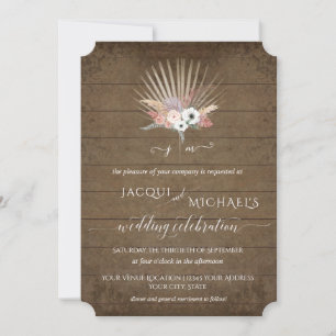 Invitation BOHO Pampas Bois rustique Blanc Floral Palm Tropic