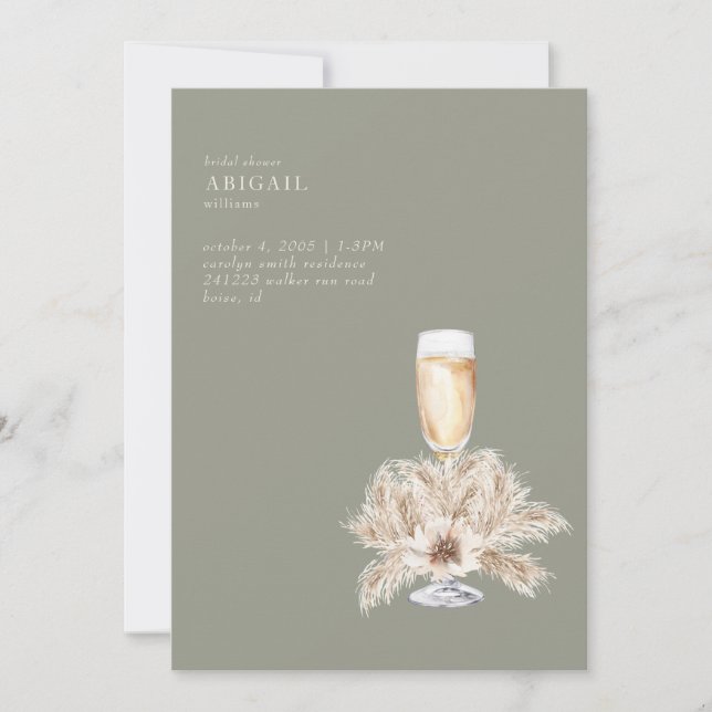 Invitation Boho Pampas Champagne Sage/Fête des mariées de crè (Devant)