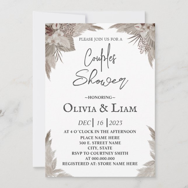 Invitation Boho Pampas Couples en laiton douche (Devant)