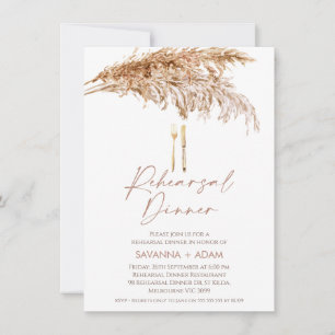 Invitation Boho Pampas Cutlery Dîner de répétition