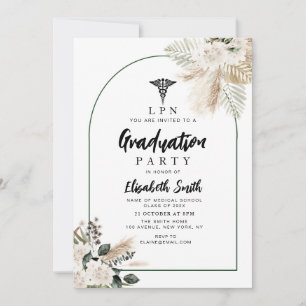 Invitation boho pampas et verdure fête de graduation en soins