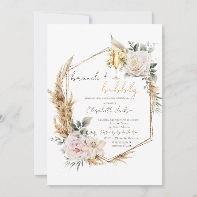 Invitation Boho Pampas Fleurs Brunch & Bubbly Fête des mariée (Devant)