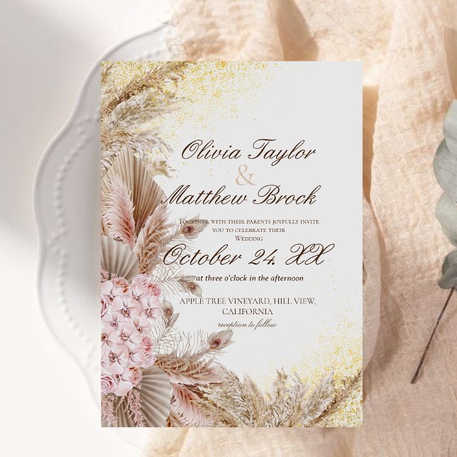 Invitation Boho Pampas Fleurs Mariage en herbe (Créateur téléchargé)