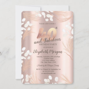 Invitation Boho Pampas Fleurs Rose Or 40e anniversaire