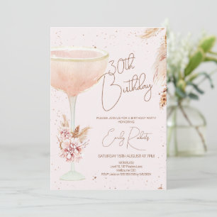 Invitation Boho Pampas Floral et Verre Anniversaire