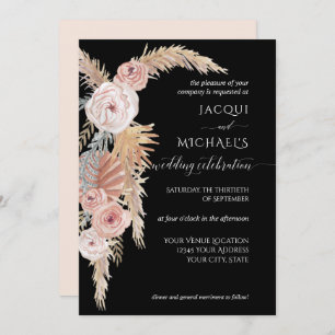 Invitation BOHO Pampas Folithe en herbe Blush Brown Floral