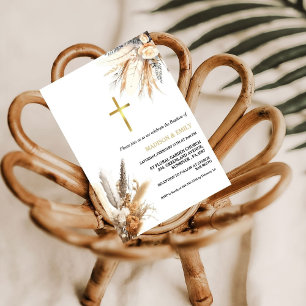 Invitation Boho Pampas Grass arc-en-ciel Girl Baptême Christe