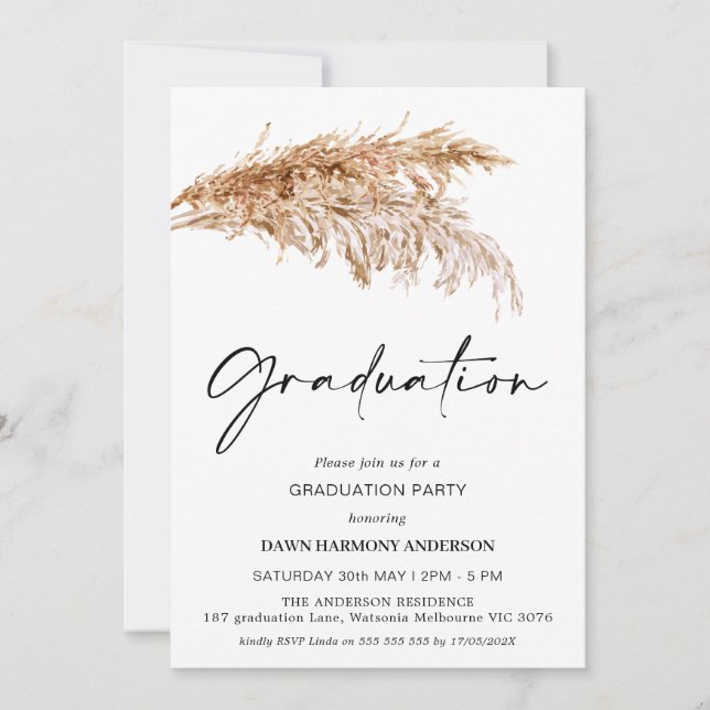 Invitation Boho Pampas Grass avec la fête de graduation de la (Devant)