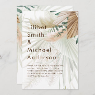 Invitation BOHO Pampas Grass Beige Vert Mariage en terre cuit