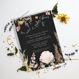 Invitation BOHO Pampas Grass Black Moody Floral Papillon