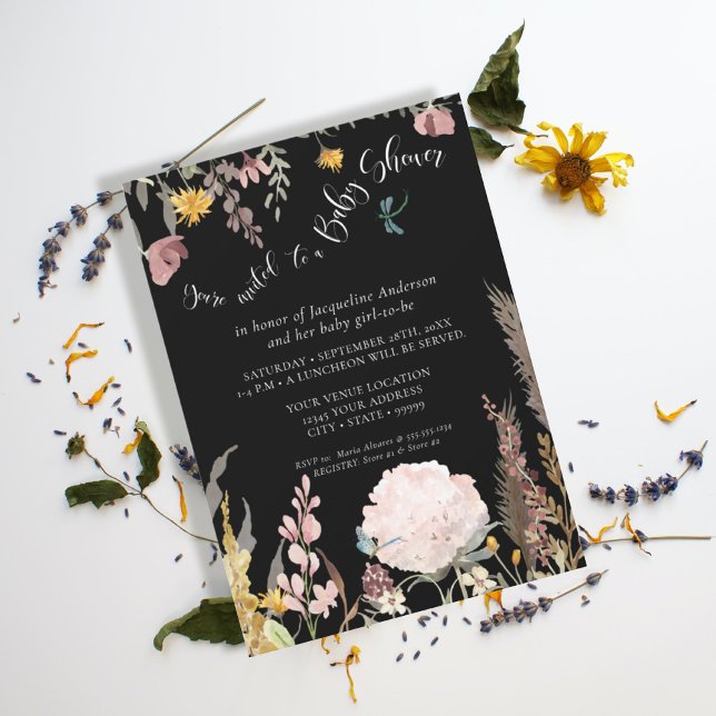 Invitation BOHO Pampas Grass Black Moody Floral Papillon (Créateur téléchargé)