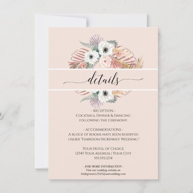 Invitation Boho Pampas Grass Blanc Blush Floral Palm Folim Fo (Devant)