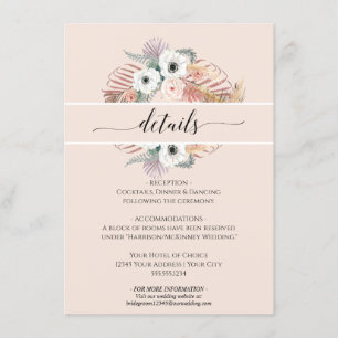 Invitation Boho Pampas Grass Blanc Blush Floral Palm Folim Fo