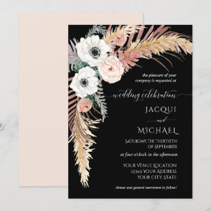 Invitation Boho Pampas Grass Blanc Blush Floral Palm Folim Fo
