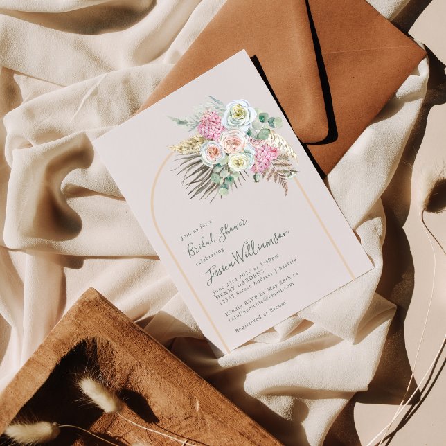 Invitation Boho Pampas Grass Blush Floral Arch Fête des marié (Créateur téléchargé)