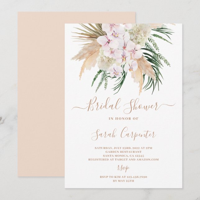Invitation Boho Pampas Grass Bridal Shoe (Devant / Derrière)