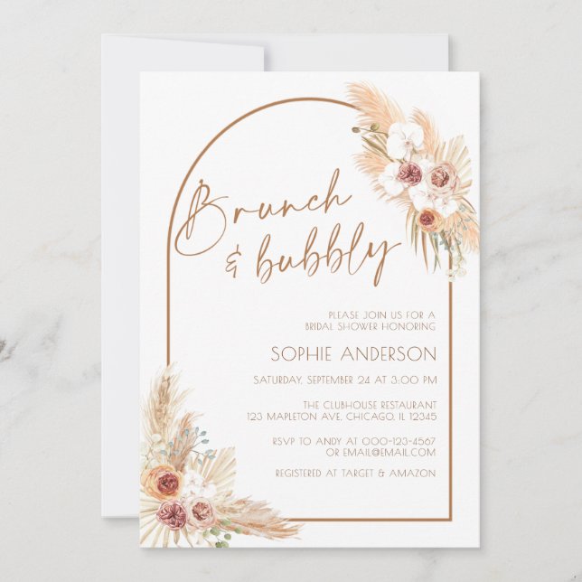 Invitation Boho Pampas Grass Brunch & Bubbly Fête des mariées (Devant)