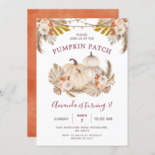 Invitation Boho Pampas Grass Citrouille Patch 5e anniversaire