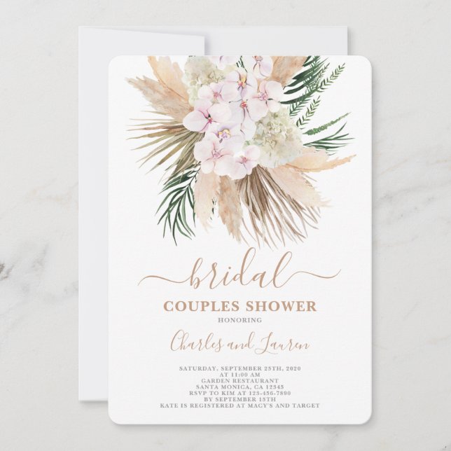 Invitation Boho pampas grass Couples nuptiale douche Invitati (Devant)