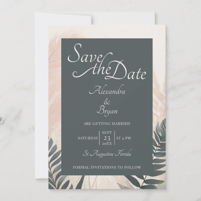 Invitation Boho Pampas Grass & Fern Wedding Enregistrer la da (Devant)