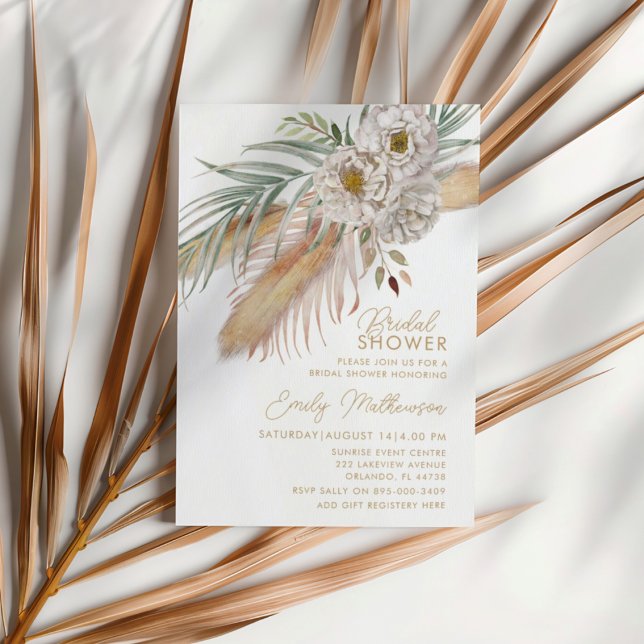 Invitation Boho Pampas Grass & Fête des mariées Florale (Créateur téléchargé)
