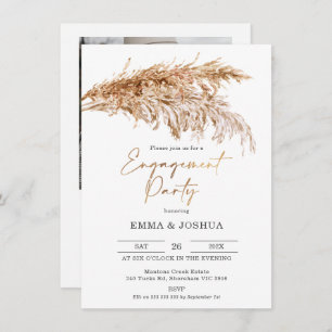Invitation Boho Pampas Grass Fiançailles de calligraphie or
