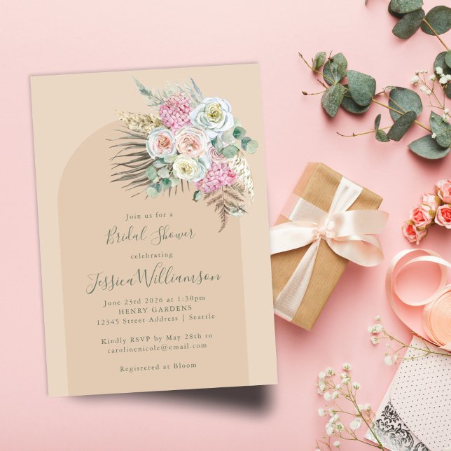 Invitation Boho Pampas Grass Fleurs Beige Arch Fête des marié (Créateur téléchargé)