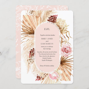 Invitation Boho Pampas Grass Floral Arch Blush PInk