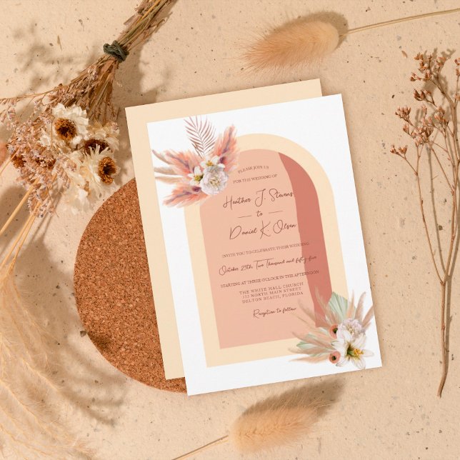 Invitation Boho Pampas Grass Floral Beige Terracotta Mariage (Créateur téléchargé)