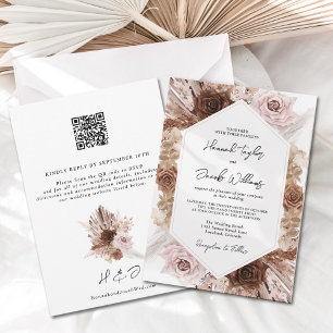 Invitation Boho Pampas Grass Floral QR Code RSVP Mariage