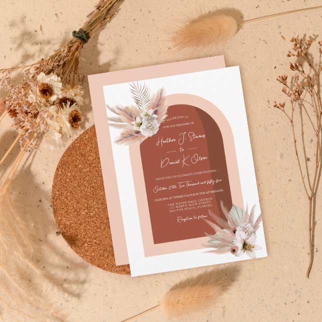 Invitation Boho Pampas Grass Floral rose Terracotta Mariage (Créateur téléchargé)
