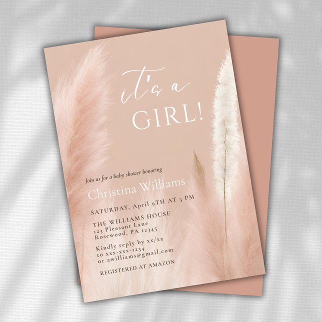 Invitation Boho Pampas Grass Girl Baby shower (Créateur téléchargé)