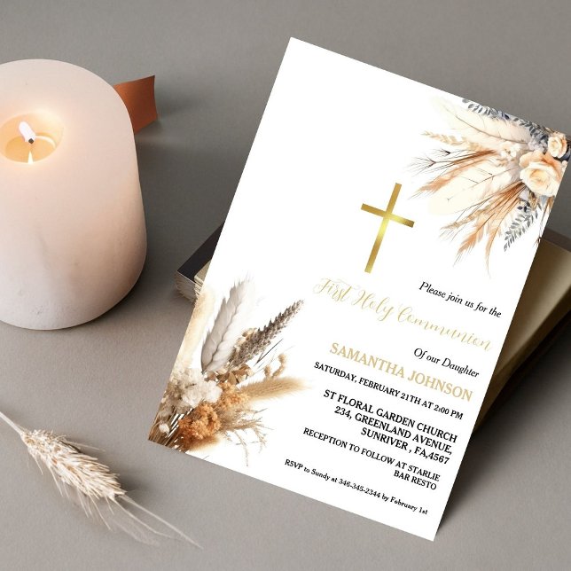 Invitation Boho Pampas Grass Girl First Holy Communion (Créateur téléchargé)