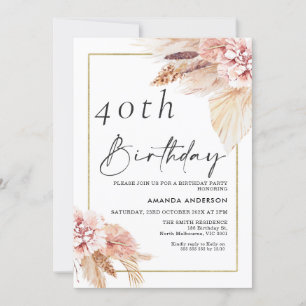 Invitation Boho Pampas Grass Gold Frame Anniversaire Invitati