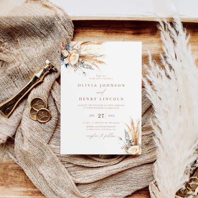 Invitation Boho Pampas Grass Mariage Floral (Créateur téléchargé)