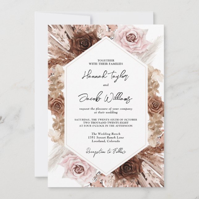 Invitation Boho Pampas Grass Mariage Floral (Devant)