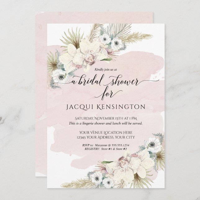 Invitation Boho Pampas Grass Orchid Blush Floral Mariage (Devant / Derrière)