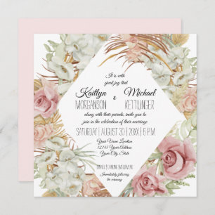 Invitation BOHO Pampas Grass Palm Folid Orchidée florale
