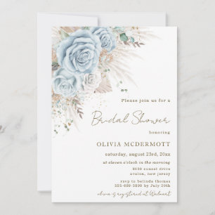 Invitation Boho Pampas Grass Pastel Blue Floral Fête des mari