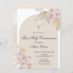 Invitation Boho Pampas Grass Première Communion Sainte