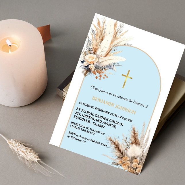 Invitation Boho Pampas Grass Rainbow Boy Baptême Christening (Créateur téléchargé)