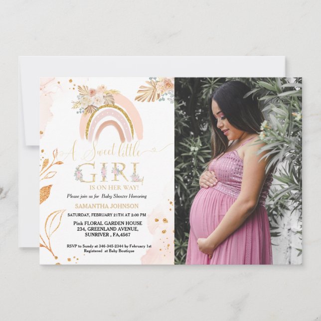 Invitation Boho Pampas Grass Rainbow Desert Girl Baby shower (Devant)