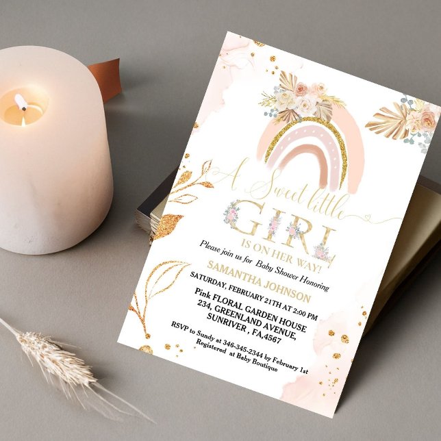 Invitation Boho Pampas Grass Rainbow Desert Girl Baby shower (Créateur téléchargé)