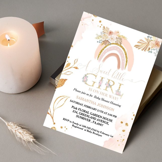 Invitation Boho Pampas Grass Rainbow Desert Girl Baby shower (Créateur téléchargé)