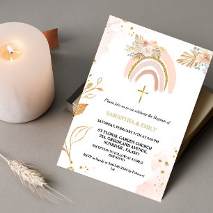 Invitation Boho Pampas Grass Rainbow Girl BAptism Christening